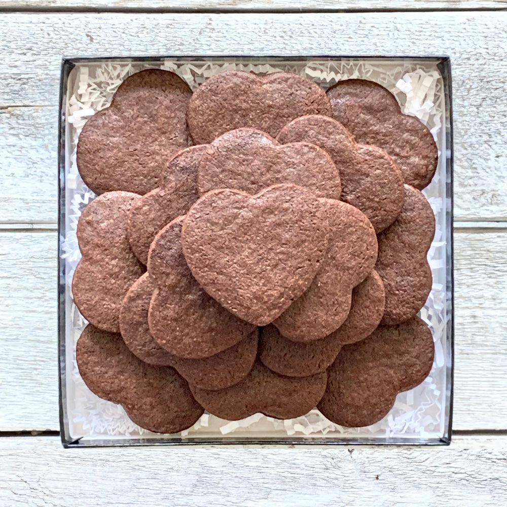 
                  
                    A box of 16 Mini Chocolate Heart Sugar Cookies
                  
                