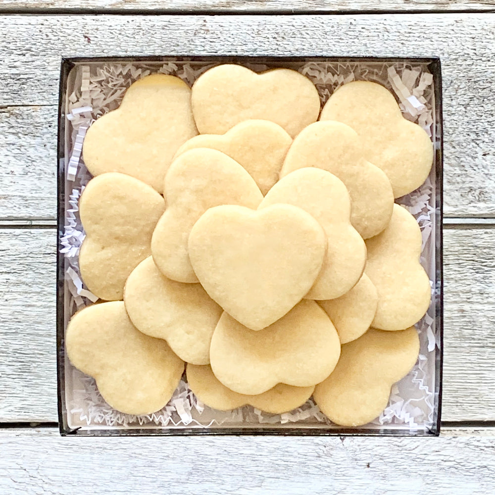 A box of 16 Mini Classic Heart Sugar Cookies